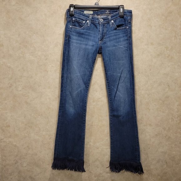 Adriano Goldschmied Medium Wash Jeans With Sewn In Fringe Hem Size 26R - Picture 1 of 13